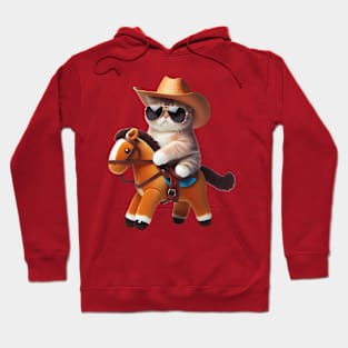 A cat wearing sunglasses and a cowboy hat riding a toy horse Hoodie